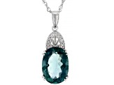 Pre-Owned Teal Fluorite Rhodium Over Sterling Silver Pendant With Chain 6.50ctw