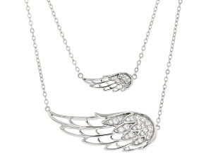 Pre-Owned White Cubic Zirconia Platineve Angel Wing Necklace With Matching Children's Necklace 0.45c