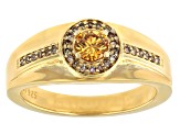Pre-Owned Champagne Fabulite Strontium Titanate 18k Yellow Gold Over Silver Mens Ring .94ctw