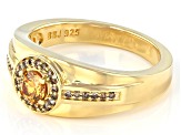 Pre-Owned Champagne Fabulite Strontium Titanate 18k Yellow Gold Over Silver Mens Ring .94ctw