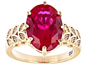 Pre-Owned Red Lab Created Ruby 18K Yellow Gold Over Sterling Silver Ring 5.93ctw