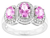 Pre-Owned Pink Lab Created Sapphire Rhodium Over Sterling Silver 3-Stone Ring 1.81ctw