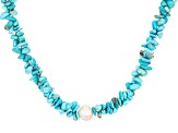 Pre-Owned Sleeping Beauty Turquoise With Cultured Freshwater Pearl Rhodium Over Silver Beaded Neckla