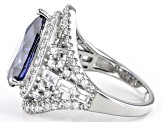 Pre-Owned Blue And White Cubic Zirconia Rhodium Over Sterling Silver Ring 10.76ctw