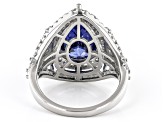 Pre-Owned Blue And White Cubic Zirconia Rhodium Over Sterling Silver Ring 10.76ctw
