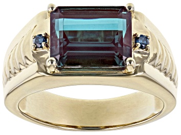 Picture of Pre-Owned Blue Lab Created Alexandrite 10k Yellow Gold Men's Ring 5.24ctw