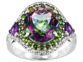 Pre-Owned Green Mystic Fire® Topaz Rhodium Over Sterling Silver Ring 5.75ctw