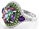 Pre-Owned Green Mystic Fire® Topaz Rhodium Over Sterling Silver Ring 5.75ctw