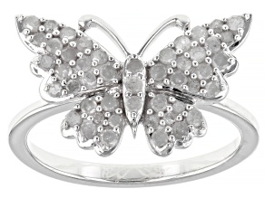 Pre-Owned White Diamond Rhodium Over Sterling Silver Butterfly Ring 0.55ctw