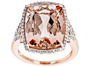 Pre-Owned Peach Cor-De-Rosa Morganite(TM) With White Diamond 14k Rose Gold Ring. 8.14ctw