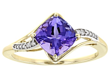 Picture of Pre-Owned Blue Tanazanite With White Diamond 10K Yellow Gold Ring  1.45ctw