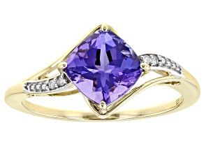 Pre-Owned Blue Tanazanite With White Diamond 10K Yellow Gold Ring  1.45ctw