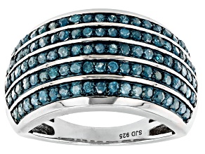 Pre-Owned Blue Diamond Rhodium Over Sterling Silver Dome Ring 1.15ctw