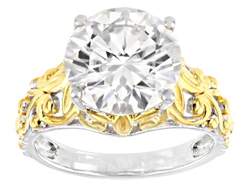 Picture of Pre-Owned Moissanite Platineve And 14k Yellow Gold Over  Silver Solitaire ring 4.75ct DEW