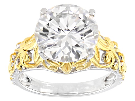 Pre-Owned Moissanite Platineve And 14k Yellow Gold Over  Silver Solitaire ring 4.75ct DEW