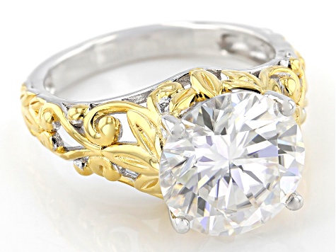 Pre-Owned Moissanite Platineve And 14k Yellow Gold Over  Silver Solitaire ring 4.75ct DEW