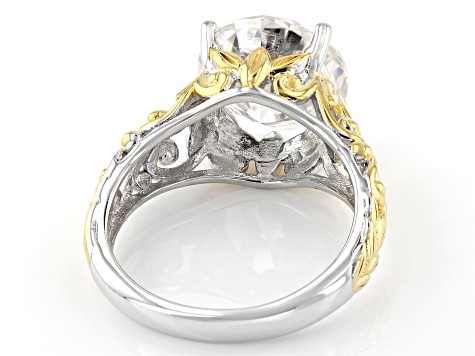 Pre-Owned Moissanite Platineve And 14k Yellow Gold Over  Silver Solitaire ring 4.75ct DEW