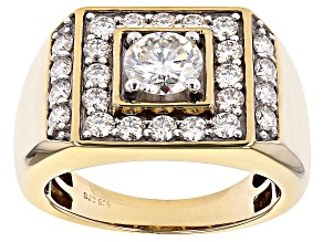Pre-Owned Moissanite 14k yellow gold over silver mens ring 2.64ctw DEW.