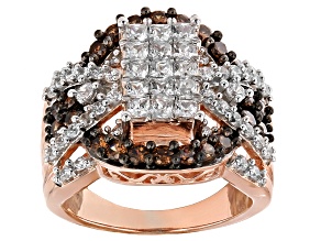 Pre-Owned White And Brown Cubic Zirconia 18k Rose Gold Over Silver Ring 3.74ctw (2.14ctw DEW)