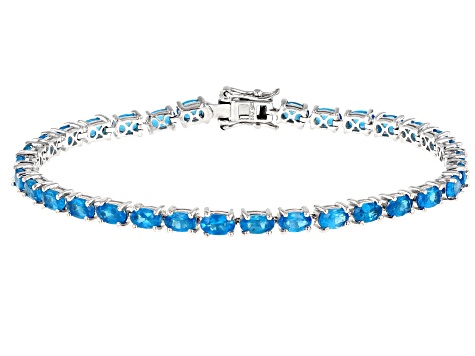 Pre-Owned 6.27ctw Oval Neon Apatite Rhodium Over Sterling Silver Tennis Bracelet