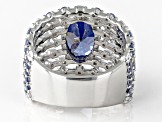 Pre-Owned Blue And White Cubic Zirconia Rhodium Over Sterling Silver Ring 7.16ctw