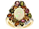 Pre-Owned Multi Color Opal 18k Yellow Gold Over Sterling Silver Ring 2.60ctw
