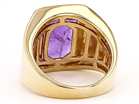 Pre-Owned Purple Amethyst 18K Yellow Gold Over Sterling Silver Solitaire Men's Ring