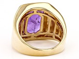 Pre-Owned Purple Amethyst 18K Yellow Gold Over Sterling Silver Solitaire Men's Ring