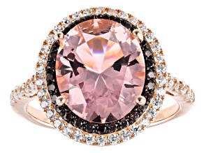 Pre-Owned Morganite Simulant, Mocha, And White Cubic Zirconia 18k Rose Gold Over Sterling Silver Rin
