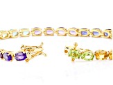 Pre-Owned Multi-Color Multi Gemstone 18K Yellow Gold Over Sterling Silver Tennis Bracelet 12.41ctw