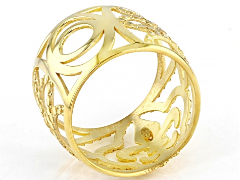 Pre-Owned 10K Yellow Gold 15.8MM Diamond-Cut Fleur-de-Lis Dome Band Ring