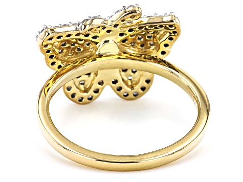 Pre-Owned White Diamond 14k Yellow Gold Over Sterling Silver Cluster Butterfly Ring 0.59ctw