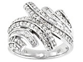 Pre-Owned White Diamond Rhodium Over Sterling Silver Bypass Ring 1.00ctw
