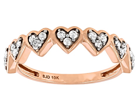 Pre-Owned White Diamond 10k Rose Gold Heart Band Ring 0.25ctw