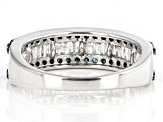 Pre-Owned Blue And White Diamond Rhodium Over Sterling Silver Multi-Row Ring 1.00ctw
