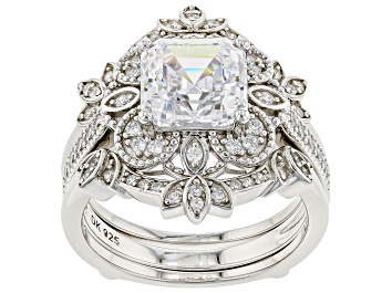 Picture of Pre-Owned White Cubic Zirconia Platinum Over Silver Asscher Cut Ring With Guard 4.65ctw