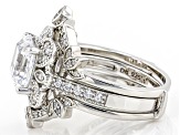 Pre-Owned White Cubic Zirconia Platinum Over Silver Asscher Cut Ring With Guard 4.65ctw
