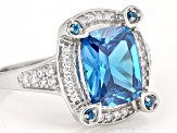 Pre-Owned Blue And White Cubic Zirconia Rhodium Over Sterling Silver Ring 5.52ctw