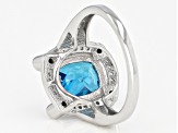 Pre-Owned Blue And White Cubic Zirconia Rhodium Over Sterling Silver Ring 5.52ctw