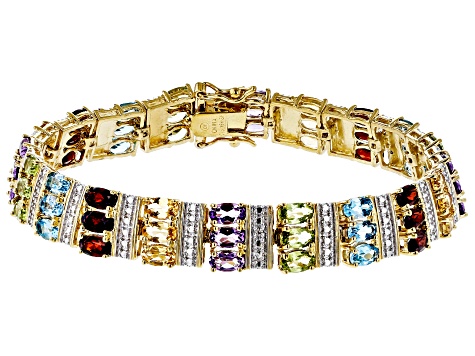 Pre-Owned Blue Topaz 18k Yellow Gold Over Silver Two-Tone Bracelet 14.95ctw