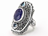Pre-Owned Blue Tanzanite Silver Locket Ring 5.59ctw
