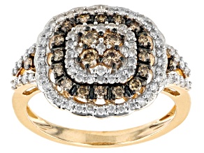 Pre-Owned Champagne And White Diamond 10k Yellow Gold Cluster Ring 0.72ctw