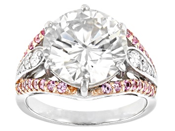 Picture of Pre-Owned Moissanite And Pink Sapphire Platineve Ring 6.33ctw DEW.