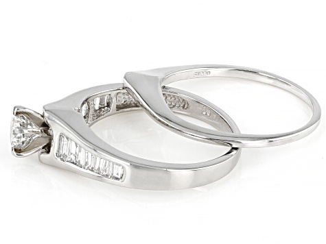 Pre-Owned White Diamond 900 Platinum Bridal Ring Set 1.00ctw