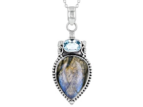 Pre-Owned Gray Labradorite Sterling Silver Pendant With Chain