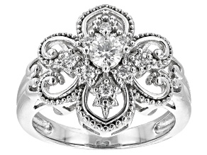 Pre-Owned Moissanite platineve floral design ring .47ctw DEW