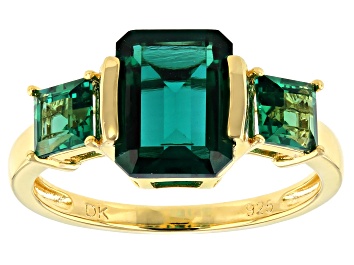 Picture of Pre-Owned Green Lab Created Emerald 18k Yellow Gold Over Sterling Silver Ring 2.76ctw