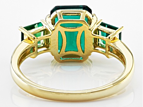 Pre-Owned Green Lab Created Emerald 18k Yellow Gold Over Sterling Silver Ring 2.76ctw