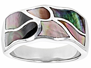 Picture of Pre-Owned Tahitian Mother-Of-Pearl Rhodium Over Sterling Silver Ring