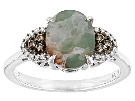 Pre-Owned Aquaprase® With Champagne & White Diamond Sterling Silver Ring 0.16ctw